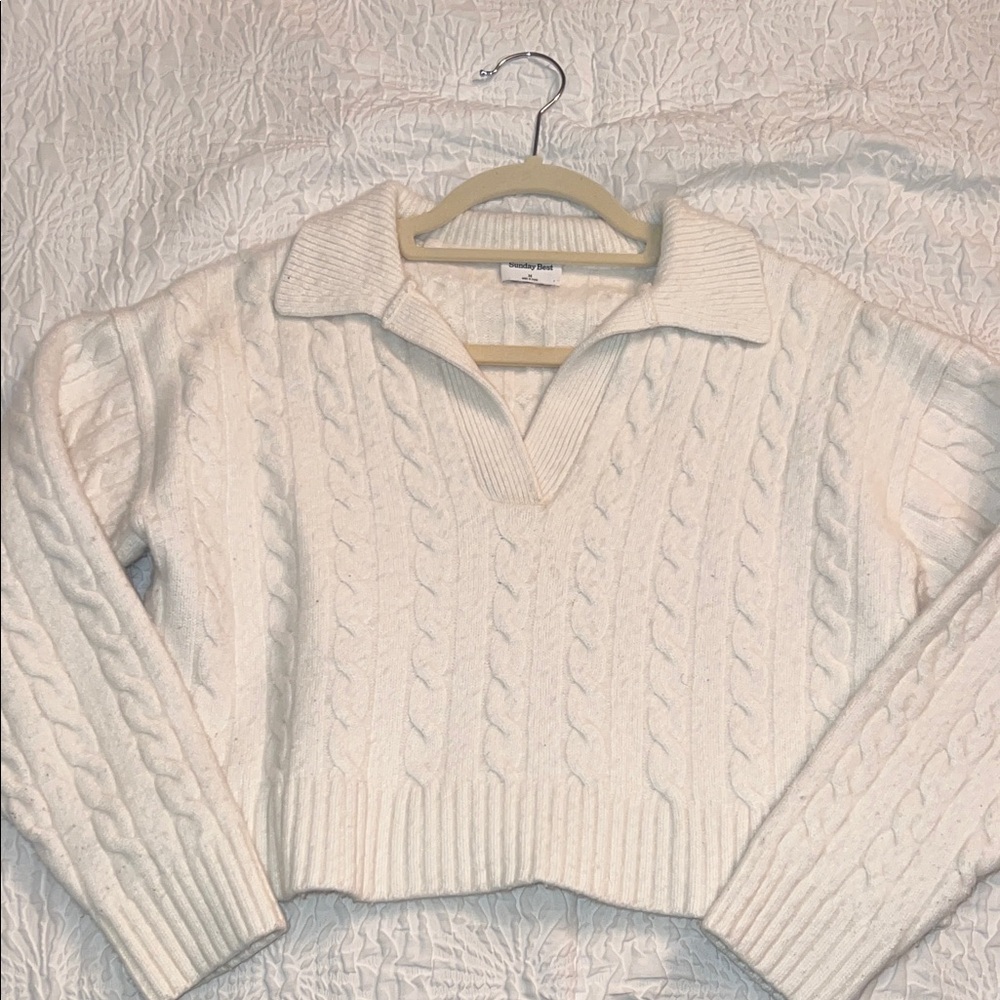 Sunday Best Cream V-Neck Cable Knit Sweater